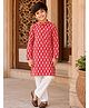 Aww Hunnie 100% Cotton Woven Full Sleeves Motifs Printed Kurta & Pyjama Set - Red