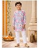 Aww Hunnie 100% Cotton Woven Full Sleeves Floral Printed Kurta & Pyjama Set - Grey