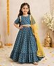 Aww Hunnie Rayon Woven Half Sleeves Lace Embellished Floral Printed Lehenga & Choli Set With Dupatta - Blue