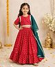 Aww Hunnie Rayon Woven Half Sleeves Lace Embellished Floral Printed Lehenga & Choli Set With Dupatta - Pink