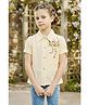 Lei-Chie Cotton Blend Woven Half Sleeves Floral Embroidered Shirt Style Top - Cream