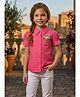 Lei-Chie Cotton Blend Woven Half Sleeves Floral Embroidered Shirt Style Top - Pink