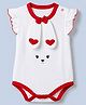 Babyhug 100% Cotton Interlock Knit Sleeveless Onesie With Bow Applique & Hearts & Animal Embroidery - White
