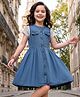 OLLINGTON ST. Sinker Knit Cotton Half Sleeves Top & Denim Pinafore - White & Indigo