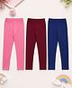 Kiddopanti Cotton Spandex Knit Pack Of 3 Solid Leggings - Maroon Baby Pink & Navy Blue