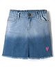 Pine Kids Woven Above Knee Length Denim Skirt With Heart Embroidery - Blue