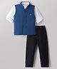 Babyhug Full Sleeves Three Piece Party Suit Stand Collar Jacket with Shirt & Trouser - Blue