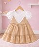 POP STREET KIDS Cotton Blend Woven Half Puffed Sleeves Lace Embellished Tiered Dress - Beige