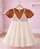 POP STREET KIDS Cotton Blend Woven Half Puffed Sleeves Lace Embellished Tiered Dress - Brown