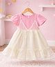 POP STREET KIDS Cotton Blend Woven Half Puffed Sleeves Lace Embellished Tiered Dress - Pink
