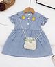 POP STREET KIDS Cotton Blend Woven Half Puffed Sleeves Ric Rac Lace Embellished & Pineapple Applique Detailed Dress With Sling Bag - Blue