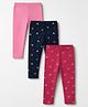 Babyhug Cotton Elastane Lycra Knit Full Length Leggings With Floral & Cherry Print Pack of 3 - Black, Dark Pink & Pink