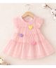 POP STREET KIDS Cotton Blend Woven Frill Sleeves Floral Applique Detailed Dress - Pink
