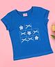 Cutecumber Cotton Knit Half Sleeves Tic Tac Toe Designed Floral & Bow Applique Detailed Top - Blue