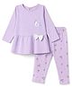 Tango Interlock Knit Full Sleeves Frock and Legging with Swan Print & Bow Applique - Mauve