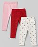 Babyhug Cotton Elastane Knit Full Length Solid Leggings With Polka Dot & Cherry Print Pack of 3 - Red Pink White