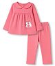 Tango Single Jersey Knit Full Sleeves Top & Pyjama Night Suit with Cat Print - Coral