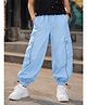 Kiddopanti Cotton Knit Solid Cargo Pants - Light Blue
