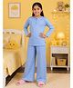 Kiddopanti Cotton Knit Full Sleeves Solid Tee & Pyjama Night Set - Light Blue