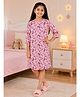 Kiddopanti Cotton Knit Three Fourth Sleeves Butterfly Printed Night Dress - Pink