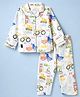 Enfance Core Cotton Woven Full Sleeves Co-Ords Shirt & Pyjama Night Suit with Construction Vehicle Print - Green