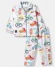 Enfance Core Cotton Woven Full Sleeves Co-Ords Shirt & Pyjama Night Suit with Construction Vehicle Print - Blue
