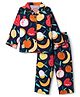 Enfance Core Cotton Woven Full Sleeves Co-Ords Shirt & Pyjama Night Suit with Fruits Print - Navy Blue