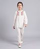 Bella Moda Cotton Woven Full Sleeves Abstract Embroidered & Lace Embellished Coordinating Top & Pants Set - White & Red
