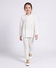 Bella Moda Cotton Woven Full Sleeves Geometric Embroidered & Lace Embellished Top & Pants Set - White & Cream