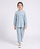 Bella Moda Cotton Woven Full Sleeves Lace Embellished Top & Pants Set - Blue