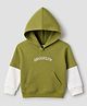 Zero Cotton Looper Knit Hooded Sweatshirt with Full Sleeves and Brooklyn Embroidery - Green