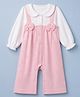 Babyhug 100% Cotton Interlock Knit Full Sleeves Romper with Flower Print & Bow - Pink & White