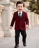 Babyhug Knit Satin Full Sleeves Solid Color Party Suit with Collar Shirt & Tie - Maroon