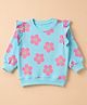 Doodle Poodle 100% Cotton Single Jersey Full Sleeves Sweatshirt with Floral Print - Turquoise