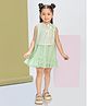 Peppermint Woven Sleeveless Solid Dress With Floral Applique Detailed Bib Style Top - Sea Green