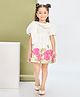 Peppermint Jacquard Woven Half Puffed Sleeves Floral Printed Dress - PInk