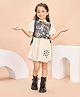Peppermint Linen Woven Haf Sleeves Dress With Floral Embroidered Bib Style Top - Black