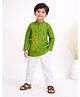 Little Ginnie Cotton Woven Full Sleeves Floral Embroidered  Kurta & Pyjama Set - Green