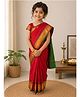 Little Ginnie Cotton Woven Half Sleeves Blouse With Zari Border Saree - Red
