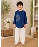 Little Ginnie Cotton Woven Full Sleeves Floral Embroidered Kurta & Pyjama Set - Navy Blue