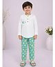 Little Ginnie Cotton Woven Full Sleeves Fishes Printed Tee & Pajama Night Suit - Green