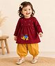Little Ginnie Cotton Woven Three Fourth Sleeves Elephant Embroidered Kurti & Salwar Set - Maroon