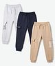 Primo Gino Cotton Knit Jogger Fit Solid Lounge Pant With Cargo Pocket With Text Print Pack Of 3 - Navy Blue, Grey, Beige