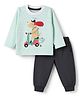 Mini Taurus Sinker Knit Full Sleeves Puppy Printed & Striped T-Shirt & Joggers - Sky Blue