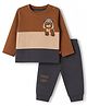 Mini Taurus 100% Cotton Knit Full Sleeves Animal Printed T-Shirt & Pant Set - Brown