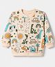 Doodle Poodle 100% Cotton Single Jersey Knit Sweatshirt with Full Sleeves and Dinosaurs and Vehicles Print in Peach