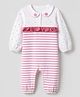 Babyhug 100% Cotton Interlock Knit Full Sleeves Romper with Frill Details and Polka Dots Print with Stripes - White & Pink