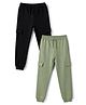 Primo Gino Cotton Knit Ankle Length Solid Joggers Pack of 2 - Black & Olive Green
