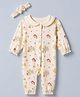 Babyhug 100% Cotton Interlock Knit Romper and Hairband with Full Sleeves and Mushroom Print - Beige