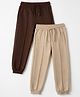 Primo Gino Cotton Knit Jogger Fit Ankle Length Solid Lounge Pant Pack of 2 in Brown Beige